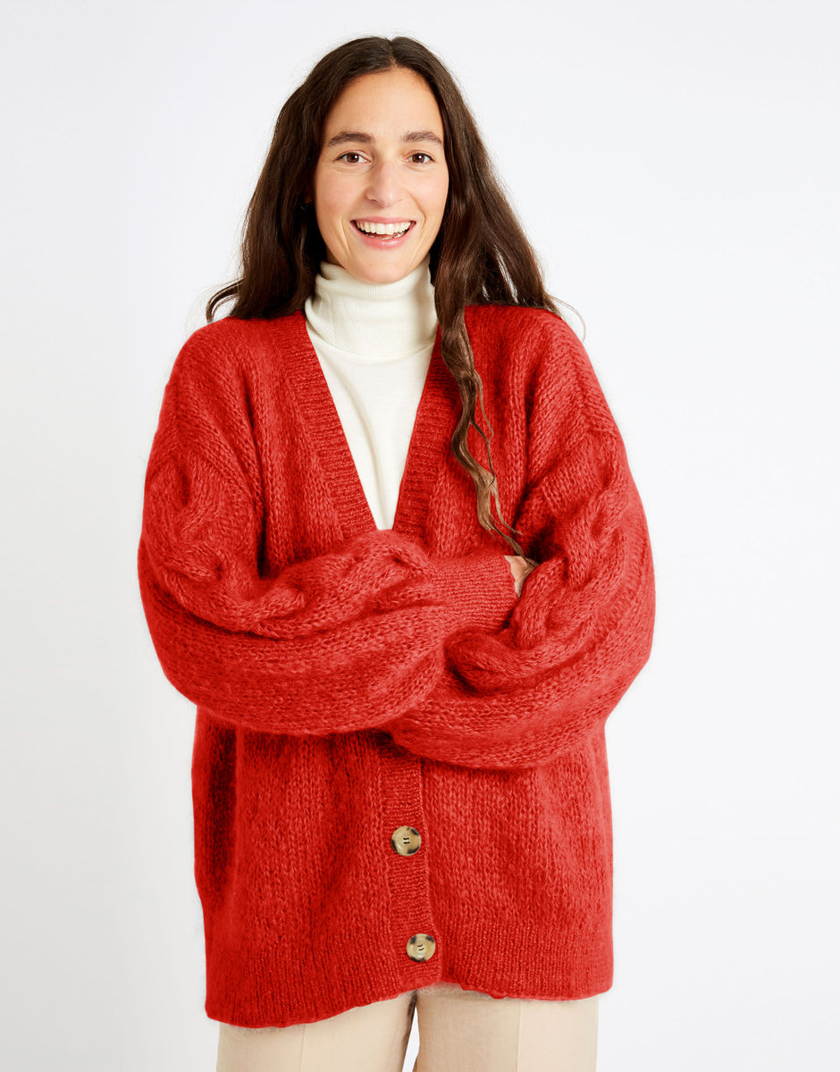 Miles Cardigan Lipstick Red