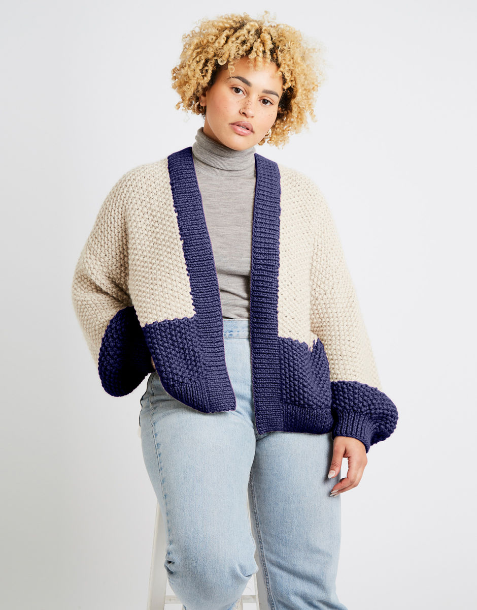 Grace Cardigan Two Tone Midnight Blue