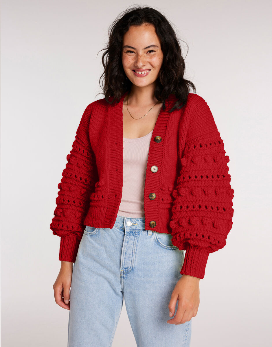 Power Cardigan Lipstick Red