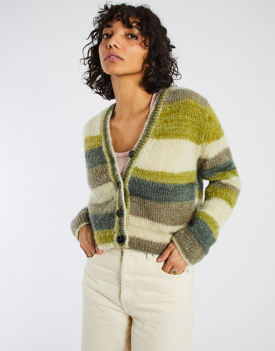 Good Luck Cardigan Stay Green Stripe