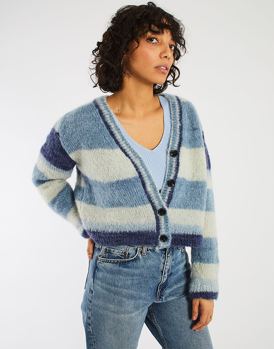 Good Luck Cardigan Umbrella Blue Stripe