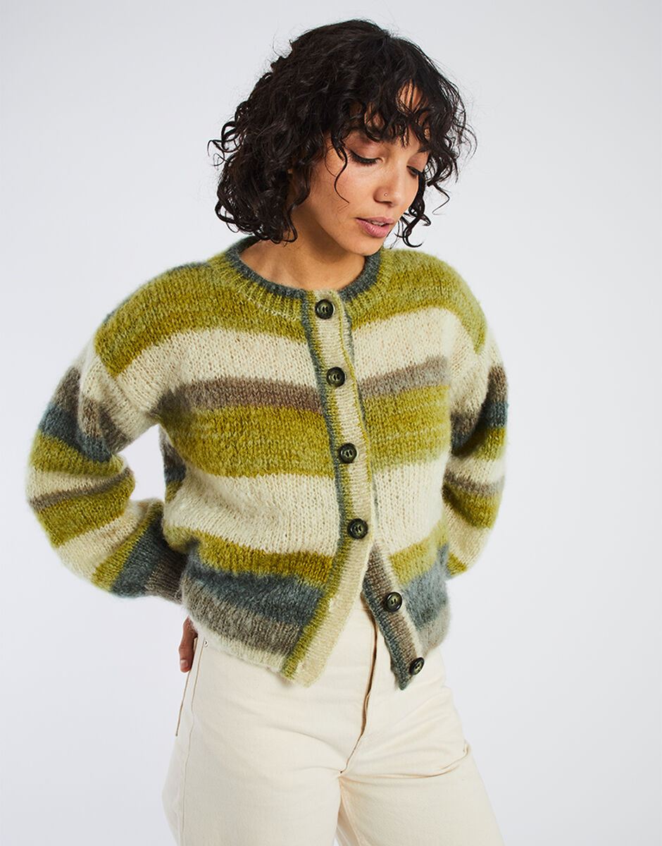 Believe Cardigan Stay Green Stripe
